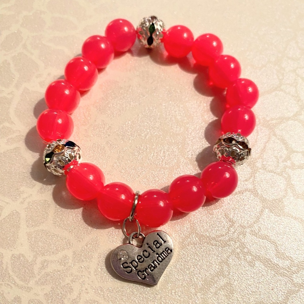 Pink Beaded Bracelet with Special Grandma Charm